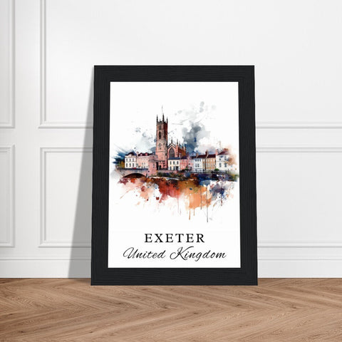 Exeter traditional travel art - United Kingdom, Exeter poster, Wedding gift, Birthday present, Custom Text, Personalised Gift