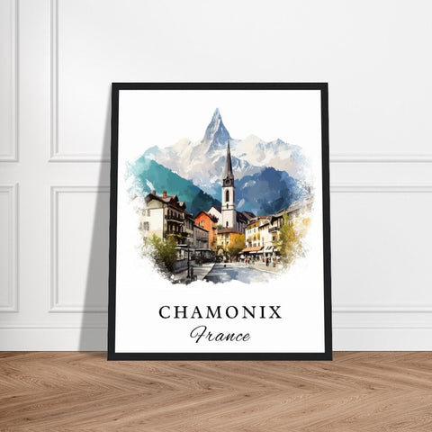 Chamonix traditional travel art - France, Chamonix poster, Wedding gift, Birthday present, Custom Text, Personalised Gift