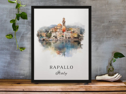 Rapello traditional travel art - Italy, Rapello poster, Wedding gift, Birthday present, Custom Text, Personalised Gift