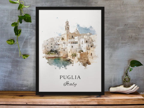 Puglia traditional travel art - Greece, Puglia poster, Wedding gift, Birthday present, Custom Text, Personalised Gift