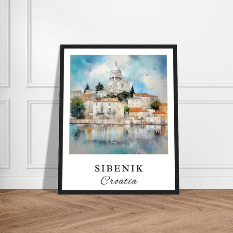 Sibenik traditional travel art - Croatia, Sibenik poster, Wedding gift, Birthday present, Custom Text, Personalised Gift