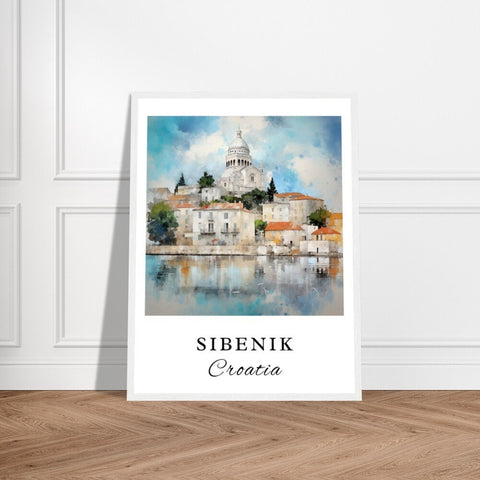 Sibenik traditional travel art - Croatia, Sibenik poster, Wedding gift, Birthday present, Custom Text, Personalised Gift