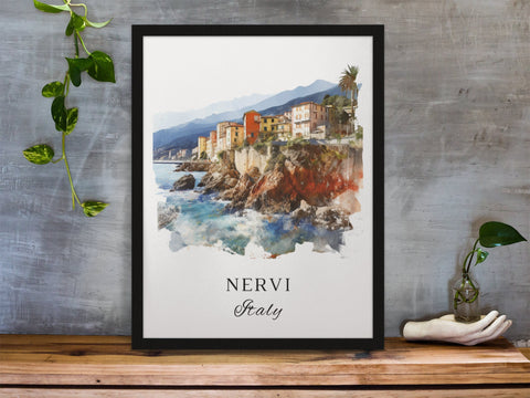 Nervi traditional travel art - Italy, Nervi poster, Wedding gift, Birthday present, Custom Text, Personalised Gift