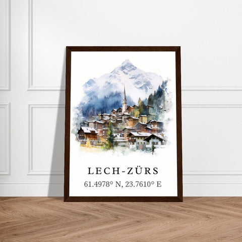 Lech-Zurs traditional travel art - Austria, Lech Zurs poster, Wedding gift, Birthday present, Custom Text, Personalised Gift