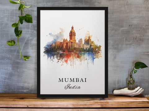 Mumbai traditional travel art - India, Mumbai poster, Wedding gift, Birthday present, Custom Text, Personalised Gift