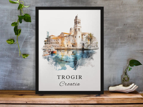 Trogir traditional travel art - Croatia, Trogir poster, Wedding gift, Birthday present, Custom Text, Personalised Gift