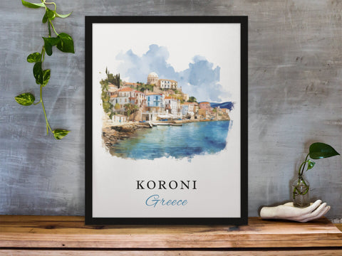 Kornoi traditional travel art - Greece, Koroni poster, Wedding gift, Birthday present, Custom Text, Personalised Gift