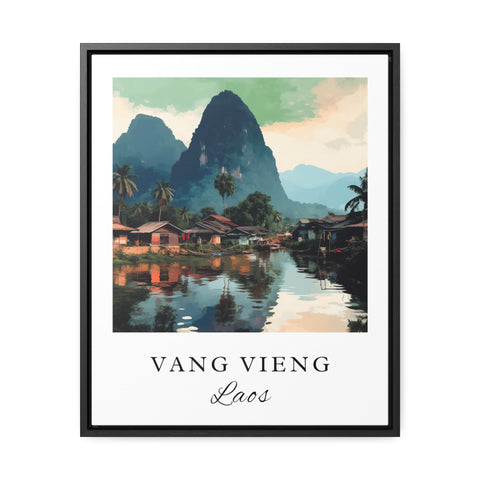 Vang Vieng traditional travel art - Laos, Vang Vieng poster, Wedding gift, Birthday present, Custom Text, Personalised Gift