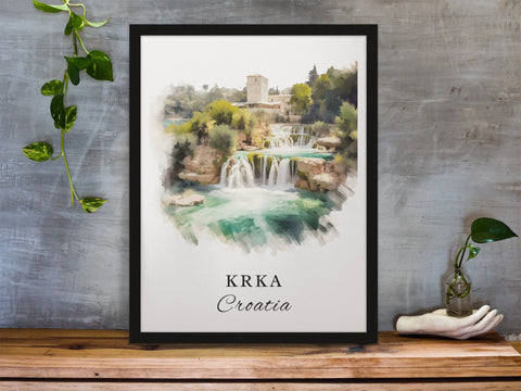 Krka traditional travel art - Croatia, Krka poster, Wedding gift, Birthday present, Custom Text, Personalised Gift