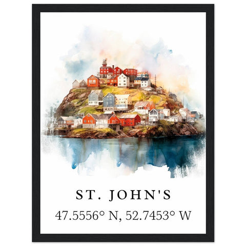 St. John's traditional travel art - Newfoundland, St Johns poster, Wedding gift, Birthday present, Custom Text, Personalised Gift
