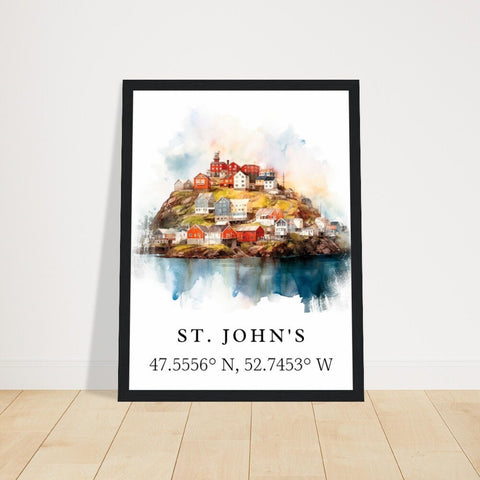 St. John's traditional travel art - Newfoundland, St Johns poster, Wedding gift, Birthday present, Custom Text, Personalised Gift