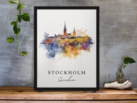 Stockholm traditional travel art - Sweden, Stockholm poster, Wedding gift, Birthday present, Custom Text, Personalised Gift