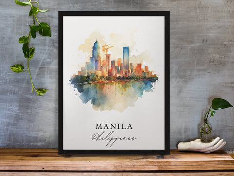 Manila traditional travel art - Philippines, Manila poster, Wedding gift, Birthday present, Custom Text, Personalised Gift
