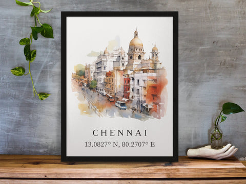 Chennai traditional travel art - India, Chennai poster, Wedding gift, Birthday present, Custom Text, Personalised Gift