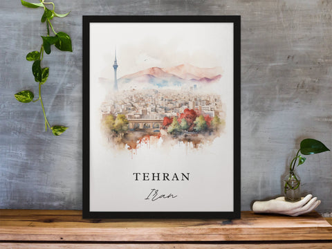 Tehran traditional travel art - Iran, Tehran poster, Wedding gift, Birthday present, Custom Text, Personalised Gift