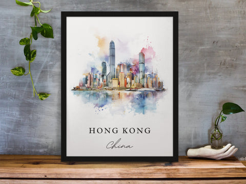Hong Kong traditional travel art - China, HK poster, Wedding gift, Birthday present, Custom Text, Personalised Gift