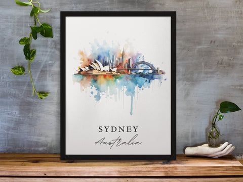 Sydney traditional travel art - Australia, Sydney poster, Wedding gift, Birthday present, Custom Text, Personalised Gift