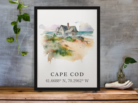 Cape Cod traditional travel art - MA, Cape Cod poster, Wedding gift, Birthday present, Custom Text, Personalised Gift