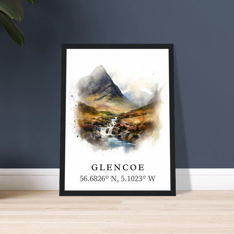 Glencoe traditional travel art - Scotland, Glencoe poster, Wedding gift, Birthday present, Custom Text, Personalised Gift