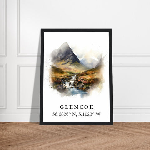 Glencoe traditional travel art - Scotland, Glencoe poster, Wedding gift, Birthday present, Custom Text, Personalised Gift