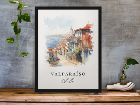 Valpariso Desert traditional travel art - Chile, Valpariso poster, Wedding gift, Birthday present, Custom Text, Personalised Gift