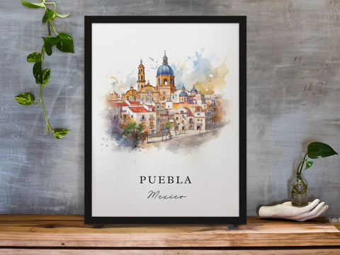 Puebla traditional travel art - Mexico, Puebla poster, Wedding gift, Birthday present, Custom Text, Personalised Gift
