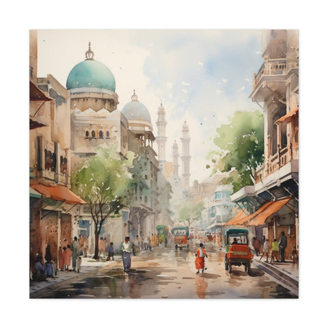 Vibrant Impressions of Lahore: Watercolor Canvas Gallery Wrap - Captivating the Essence of Pakistan's Cultural Jewel