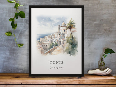 Tunis traditional travel art - Tunisia, Tunis poster, Wedding gift, Birthday present, Custom Text, Personalised Gift