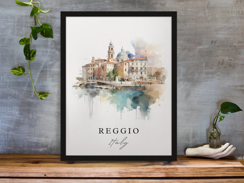 Reggio traditional travel art - Italy, Reggio poster, Wedding gift, Birthday present, Custom Text, Personalised Gift