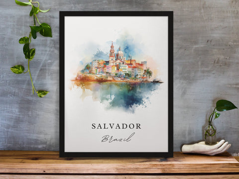 Salvador traditional travel art - Brazil, Salvador poster, Wedding gift, Birthday present, Custom Text, Personalised Gift