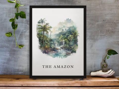 Amazon Rainforest traditional travel art - South America, The Amazon poster, Wedding gift, Birthday present, Custom Text, Personalised Gift