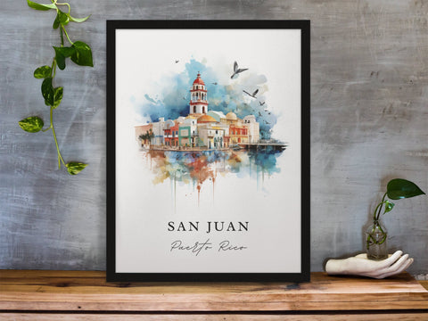 San Juan traditional travel art - Puerto Rico, San Juan poster, Wedding gift, Birthday present, Custom Text, Personalised Gift