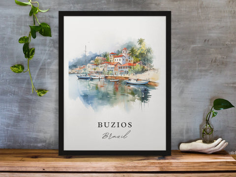 Buzios traditional travel art - Brazil, Buzios poster, Wedding gift, Birthday present, Custom Text, Personalised Gift