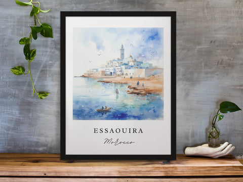 Essaouira traditional travel art - Morocco, Essaouira poster, Wedding gift, Birthday present, Custom Text, Personalised Gift