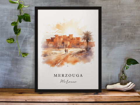 Merzouga traditional travel art - Morocco, Merzouga poster, Wedding gift, Birthday present, Custom Text, Personalised Gift