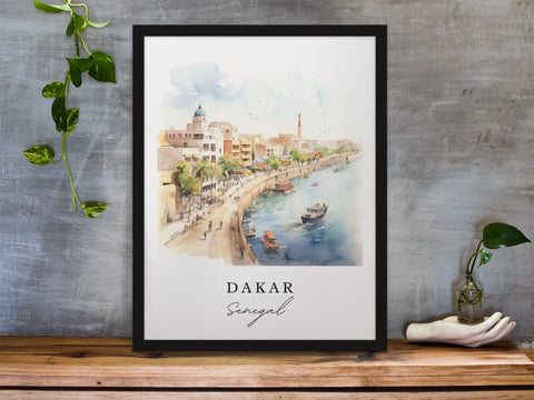 Dakar traditional travel art - Senegal, Dakar poster, Wedding gift, Birthday present, Custom Text, Personalised Gift