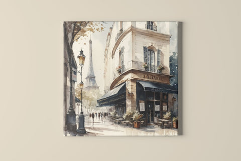 Streets of Paris, France Watercolor Canvas Gallery Wraps