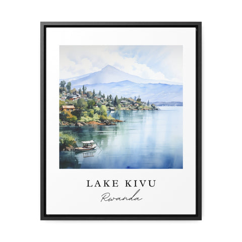 Lake Kivu traditional travel art - Rwanda, Lake Kivu poster, Wedding gift, Birthday present, Custom Text, Personalised Gift