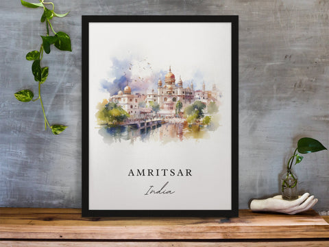 Amritsar traditional travel art - India, Amritsar poster, Wedding gift, Birthday present, Custom Text, Personalised Gift