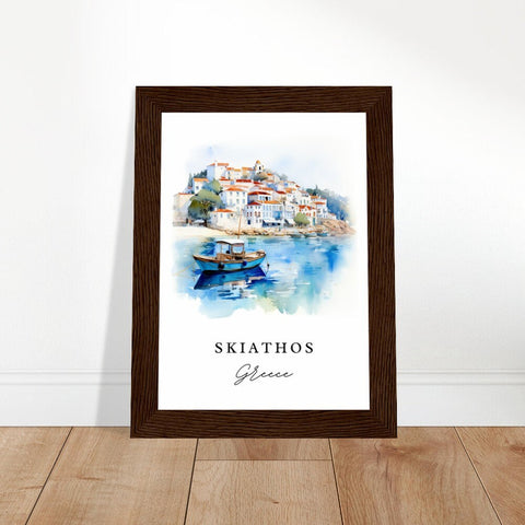 Skiathos traditional travel art - Greece, Skiathos poster, Wedding gift, Birthday present, Custom Text, Personalised Gift