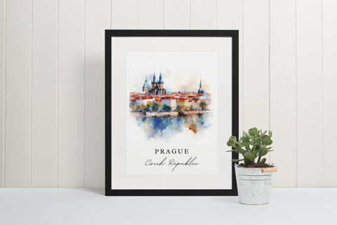 Prague traditional travel art - Czech Republic, Prague poster, Wedding gift, Birthday present, Custom Text, Personalised Gift