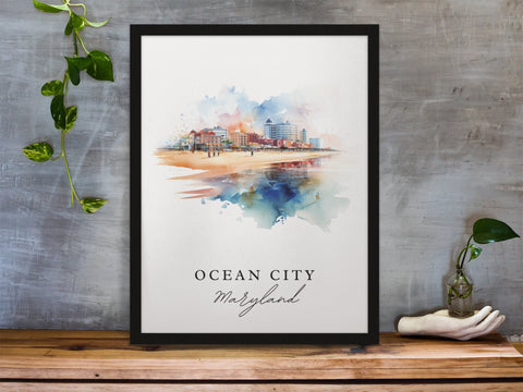 Ocean City traditional travel art - Maryland, Ocean City poster, Wedding gift, Birthday present, Custom Text, Personalised Gift