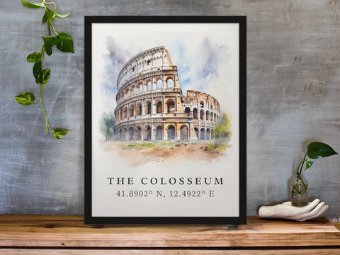 Colosseum traditional travel art - Italy, Rome poster, Wedding gift, Birthday present, Custom Text, Personalised Gift