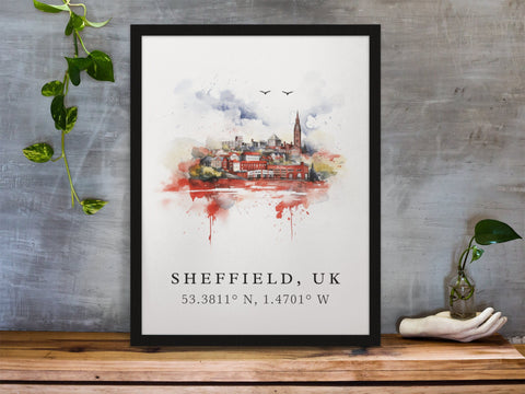 Sheffield traditional travel art - United Kingdom, Sheffield poster, Wedding gift, Birthday present, Custom Text, Personalised Gift