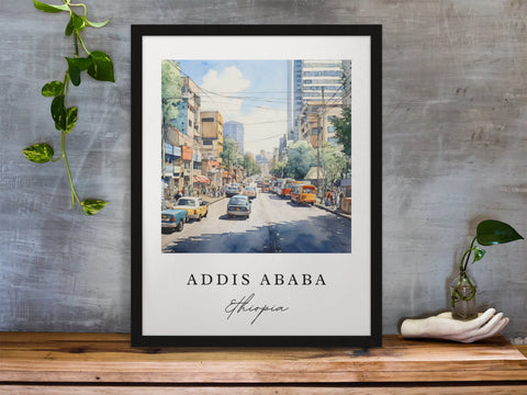 Addis Ababa traditional travel art - Ethiopia, Addis Ababa poster, Wedding gift, Birthday present, Custom Text, Personalised Gift