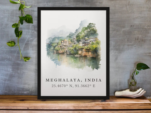 Meghalaya traditional travel art - India, Meghalaya poster, Wedding gift, Birthday present, Custom Text, Personalised Gift