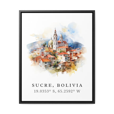Sucre traditional travel art - Bolivia, Sucre poster, Wedding gift, Birthday present, Custom Text, Personalised Gift