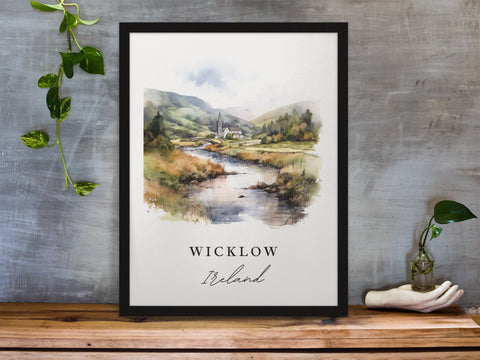 Wicklow traditional travel art - Ireland, Wicklow poster, Wedding gift, Birthday present, Custom Text, Personalised Gift