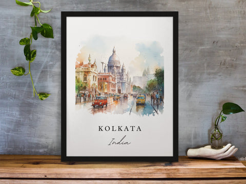 Kolkata traditional travel art - India, Kolkata poster, Wedding gift, Birthday present, Custom Text, Personalised Gift