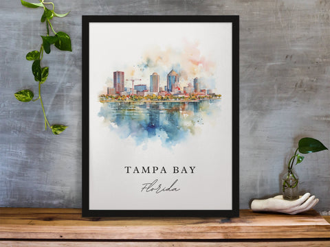 Tampa Bay traditional art - Florida, Tampa poster, Wedding gift, Birthday present, Custom Text, Personalised Gift
